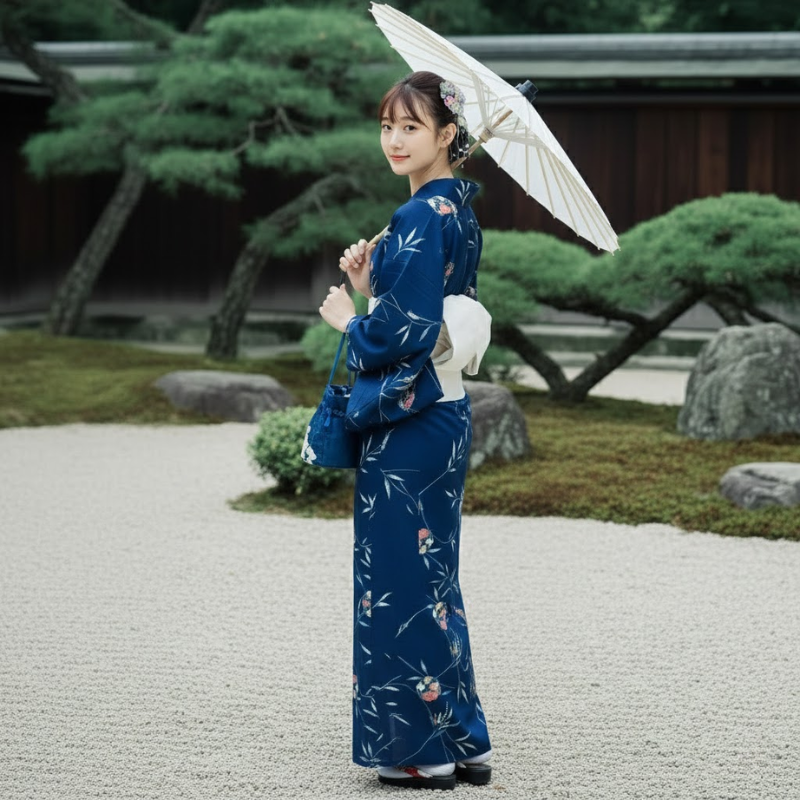 Yukata femme bleu