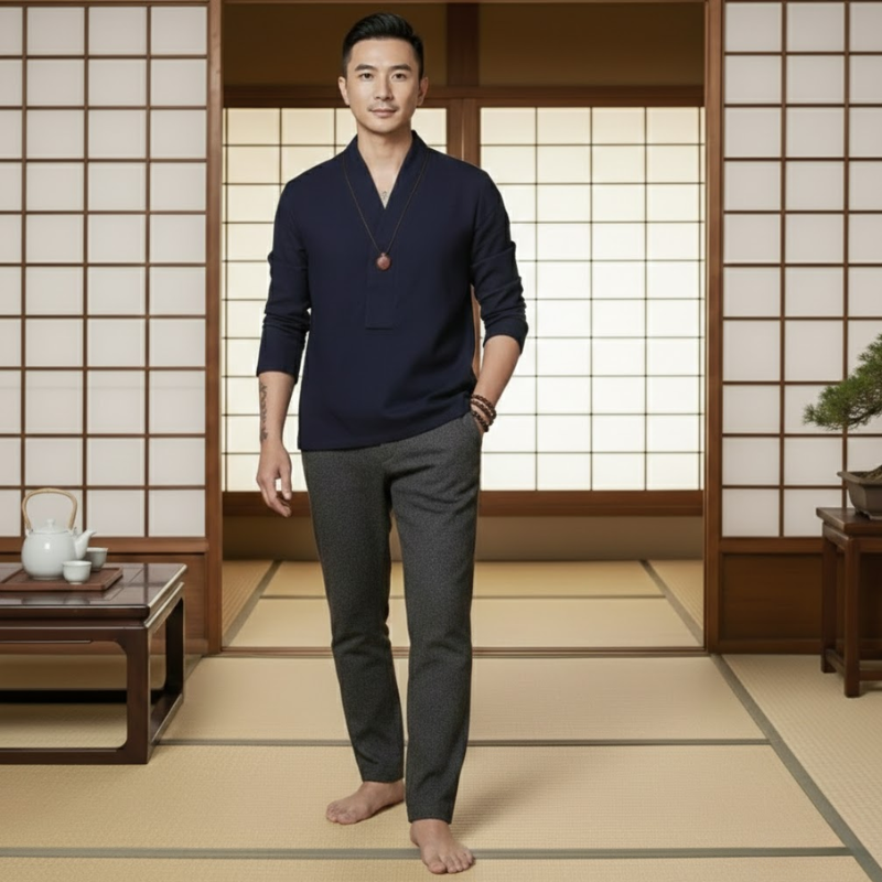Chemise japonaise bleu marine
