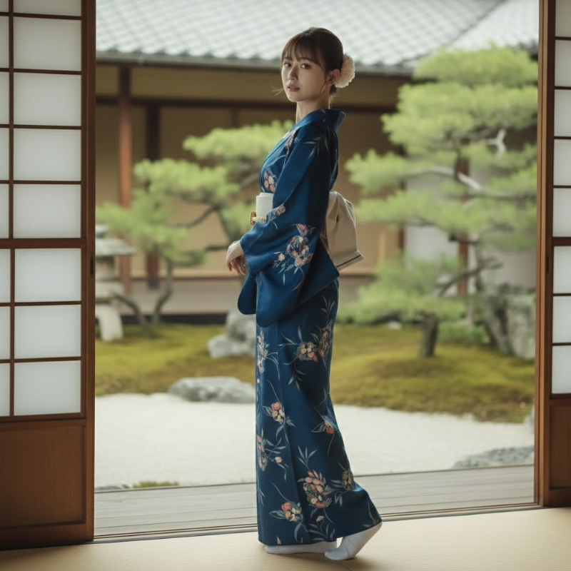 Yukata femme bleu