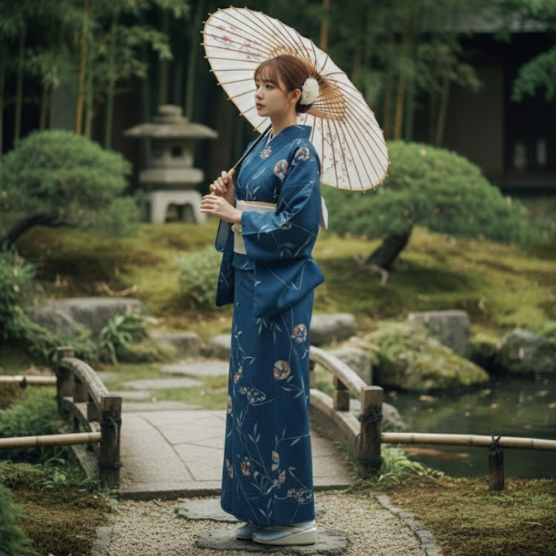 Yukata femme bleu