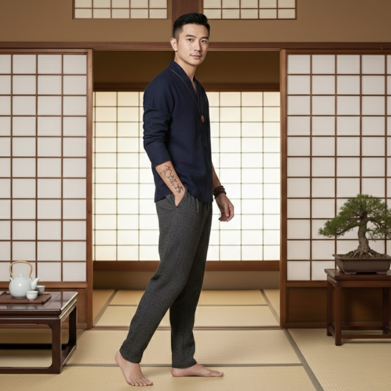 Chemise japonaise bleu marine