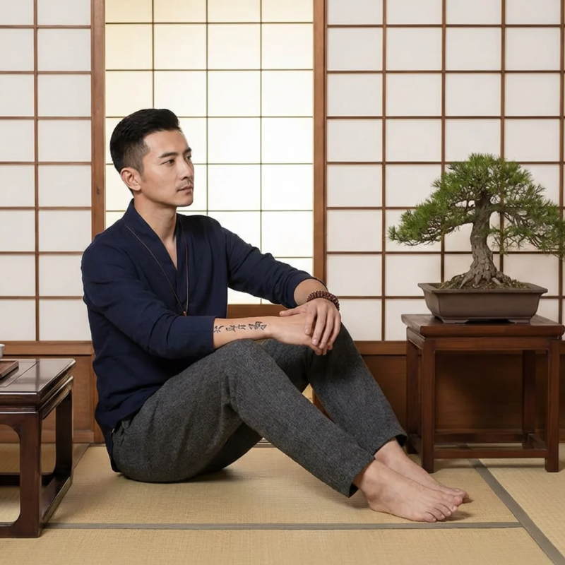 Chemise japonaise bleu marine