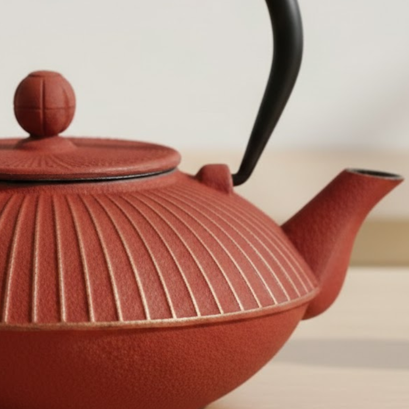 Théière rouge or japonaise en fonte