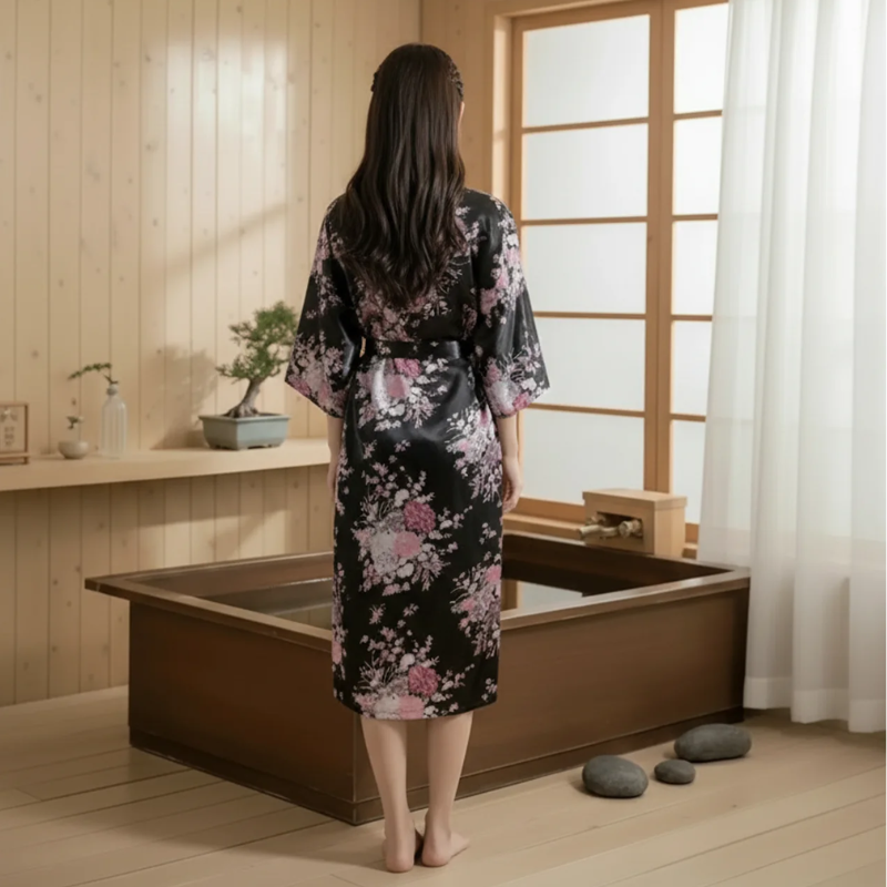 Peignoir kimono femme en satin long