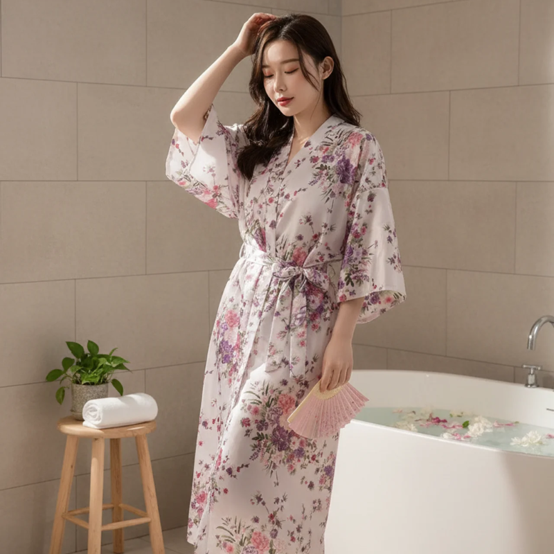 Peignoir kimono femme en satin long