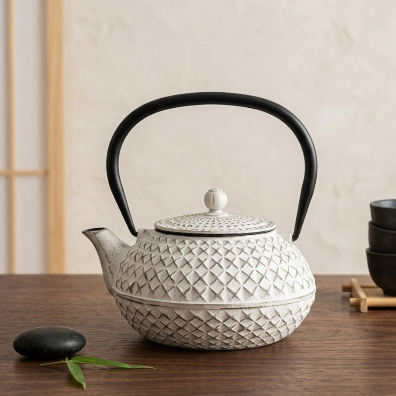 Théière en fonte blanche japonaise