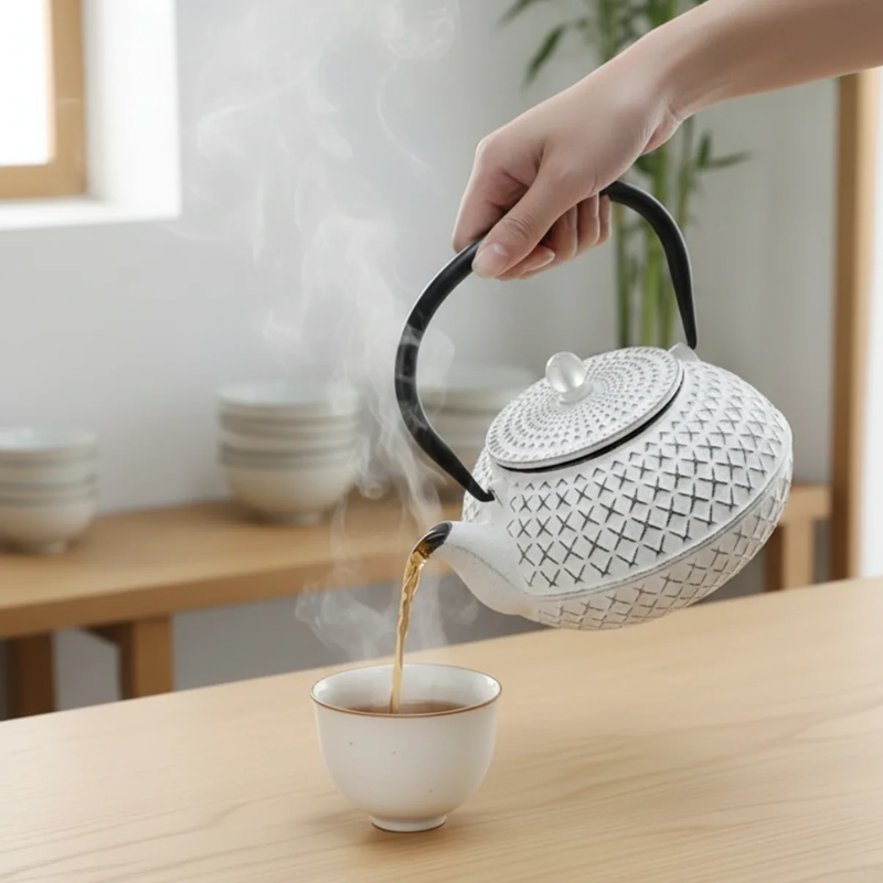 Théière en fonte blanche japonaise