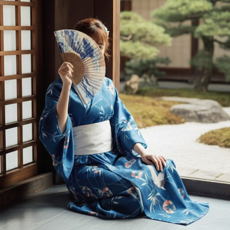 Yukata femme bleu