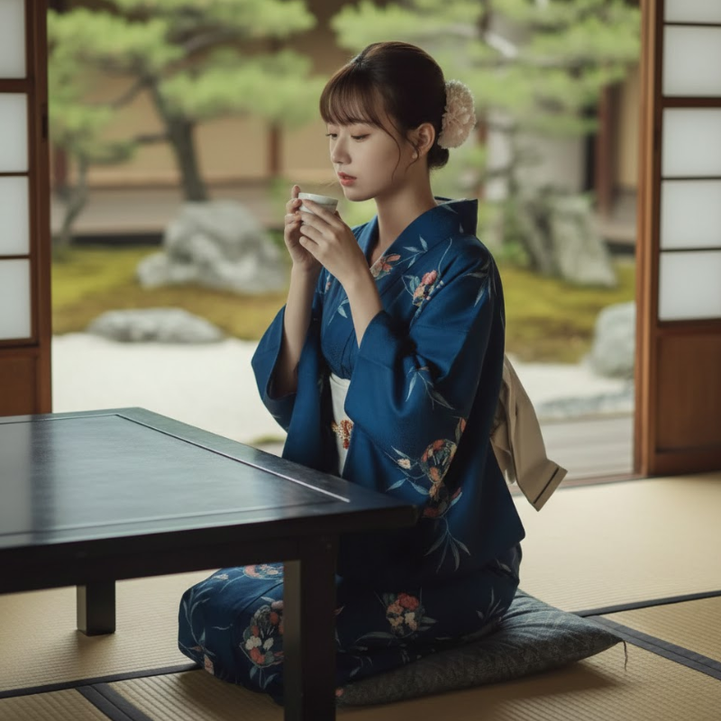 Yukata femme bleu