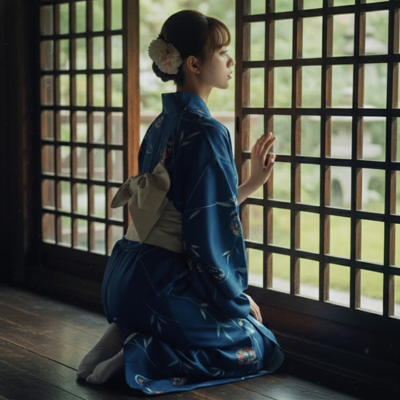 Yukata femme bleu