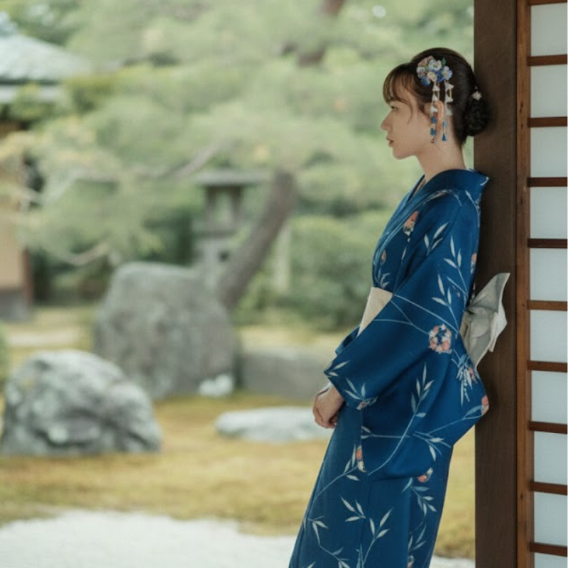 Yukata femme bleu