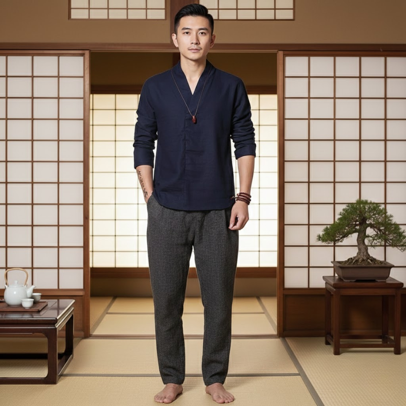 Chemise japonaise bleu marine