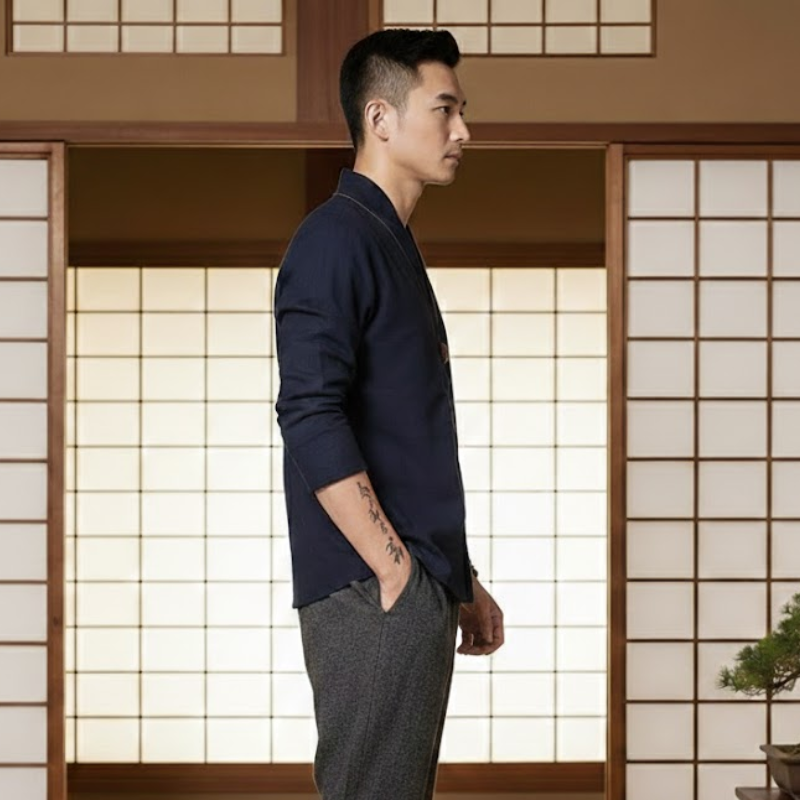 Chemise japonaise bleu marine