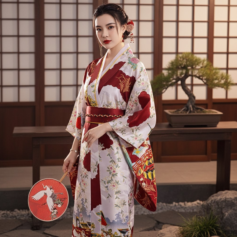 Kimono blanc et rouge