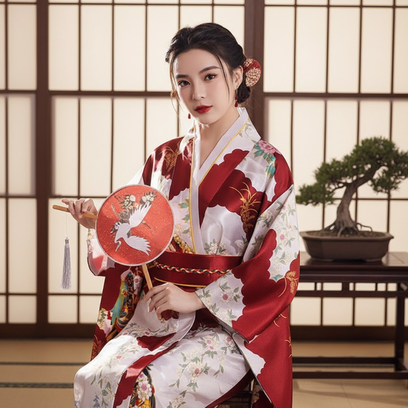 Kimono blanc et rouge