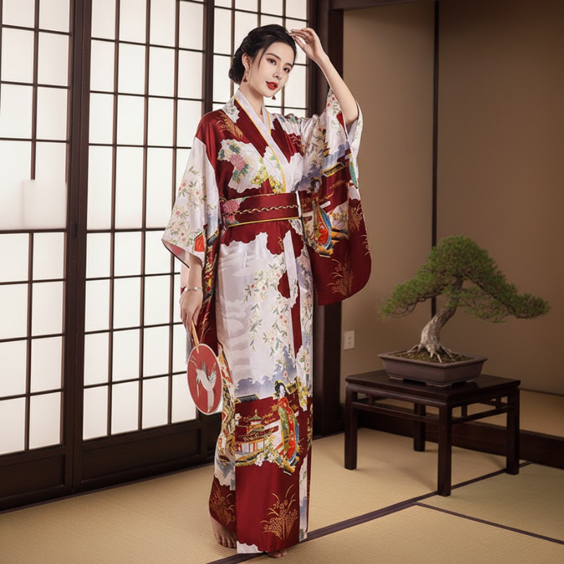 Kimono blanc et rouge