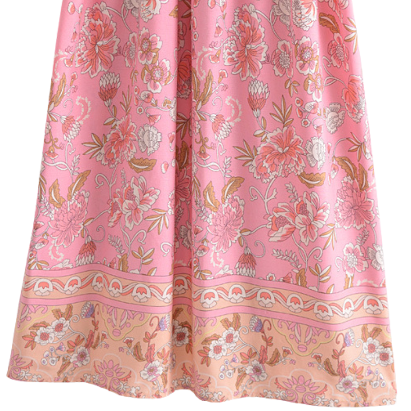 Kimono femme mi-long fleur rose