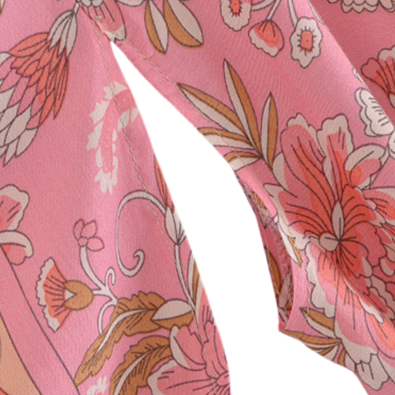 Kimono femme mi-long fleur rose