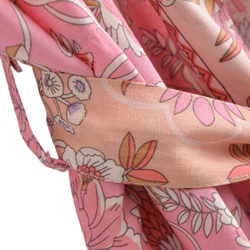 Kimono femme mi-long fleur rose