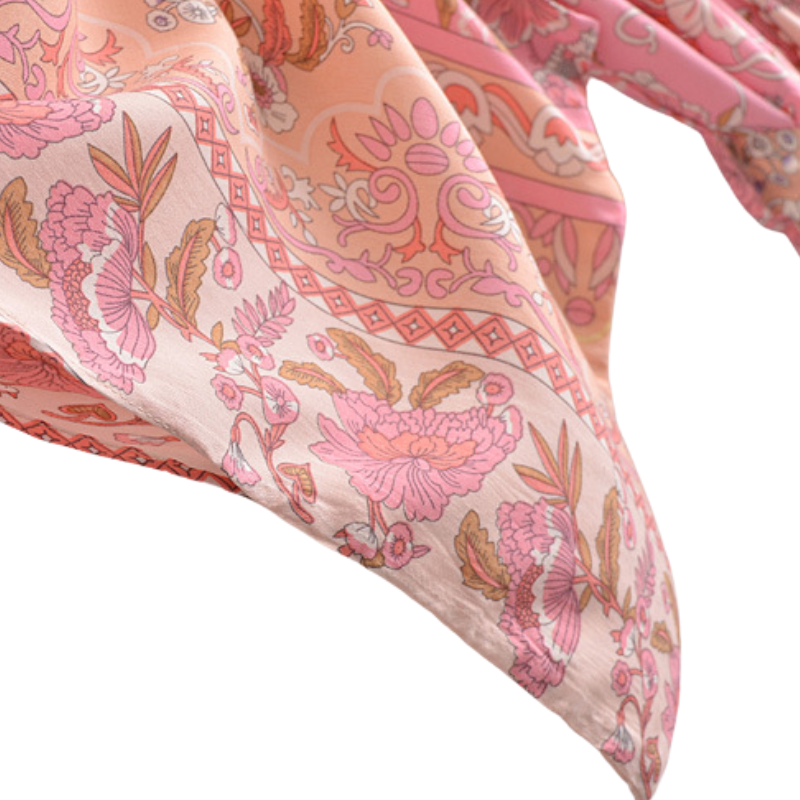 Kimono femme mi-long fleur rose
