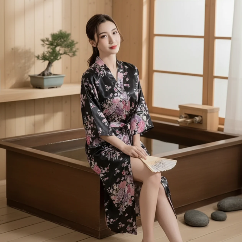 Peignoir kimono femme en satin long