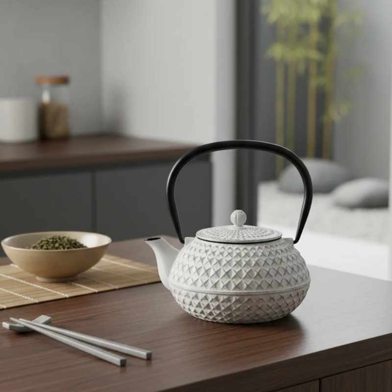 Théière en fonte blanche japonaise