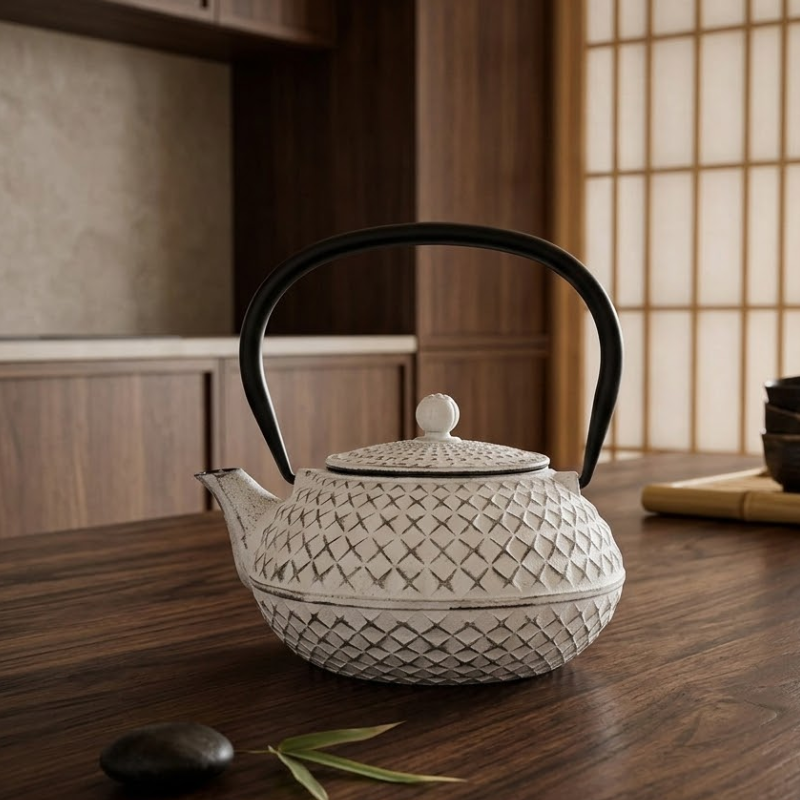 Théière en fonte blanche japonaise