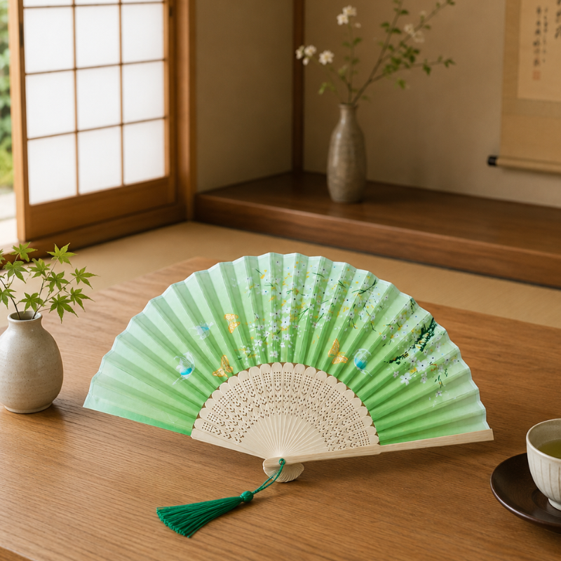 Éventail japonais bambou