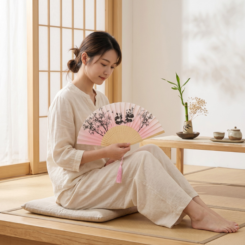 Éventail japonais bambou