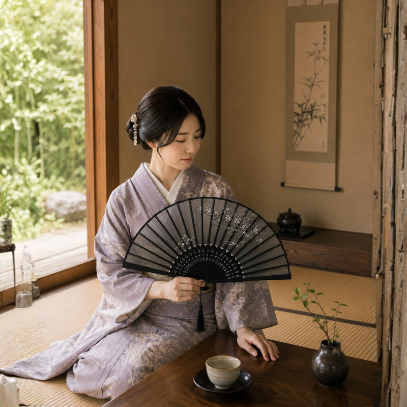 Éventail japonais bambou