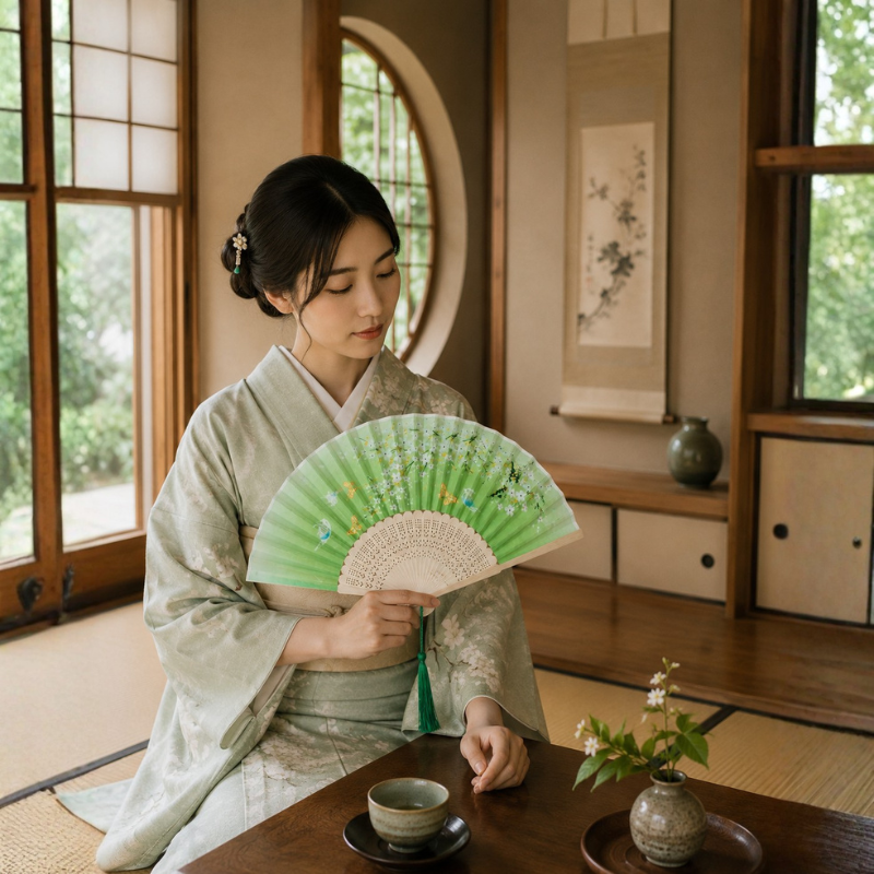 Éventail japonais bambou