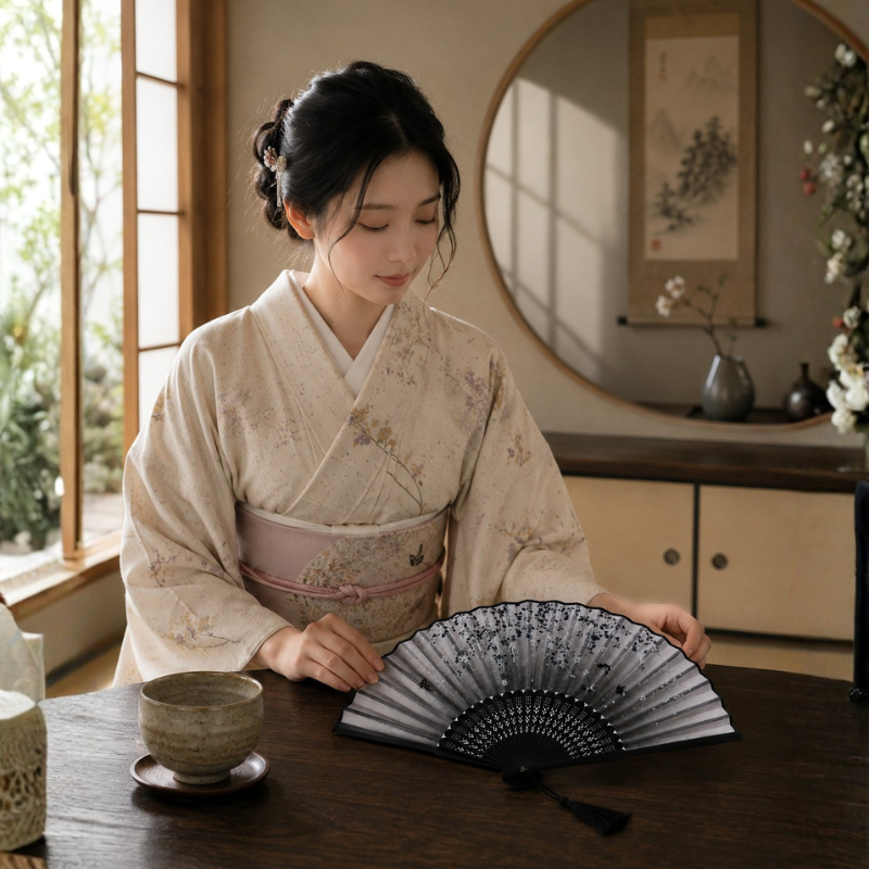 Éventail japonais bambou