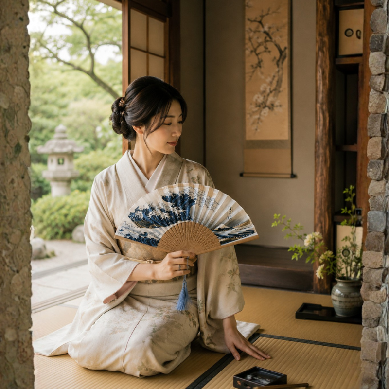 Éventail japonais bambou