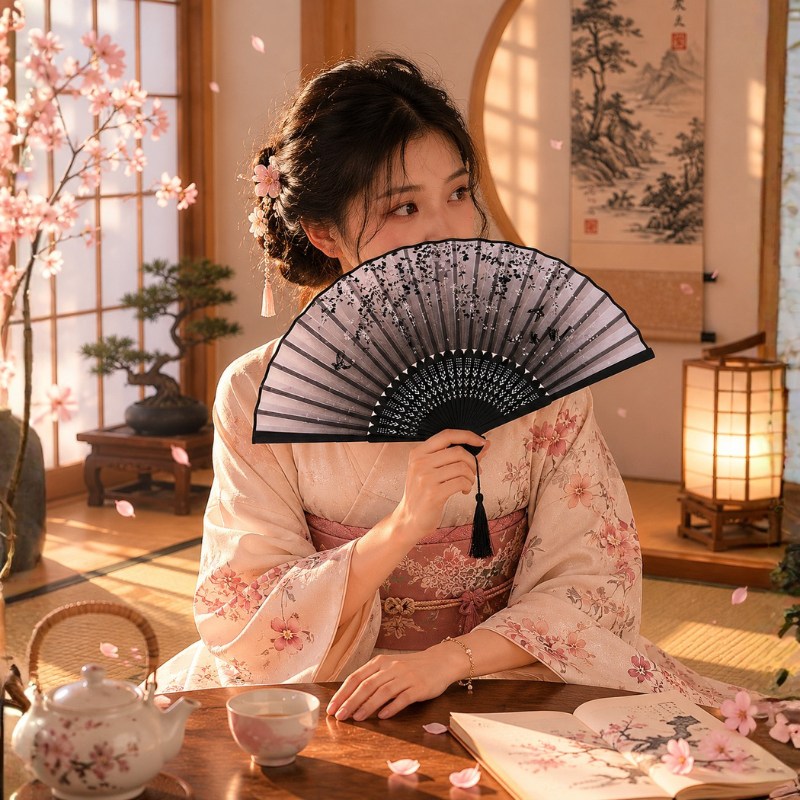 Éventail japonais bambou
