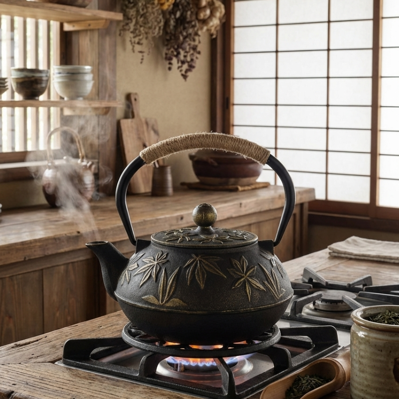 Théière en fonte japonaise motifs tribaux