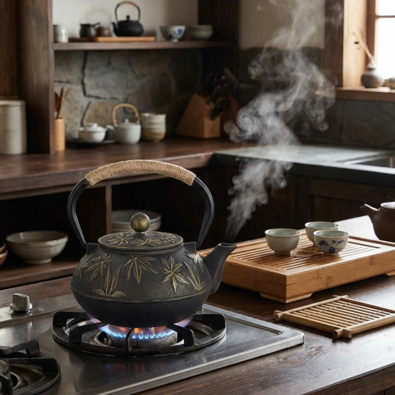 Théière en fonte japonaise motifs tribaux