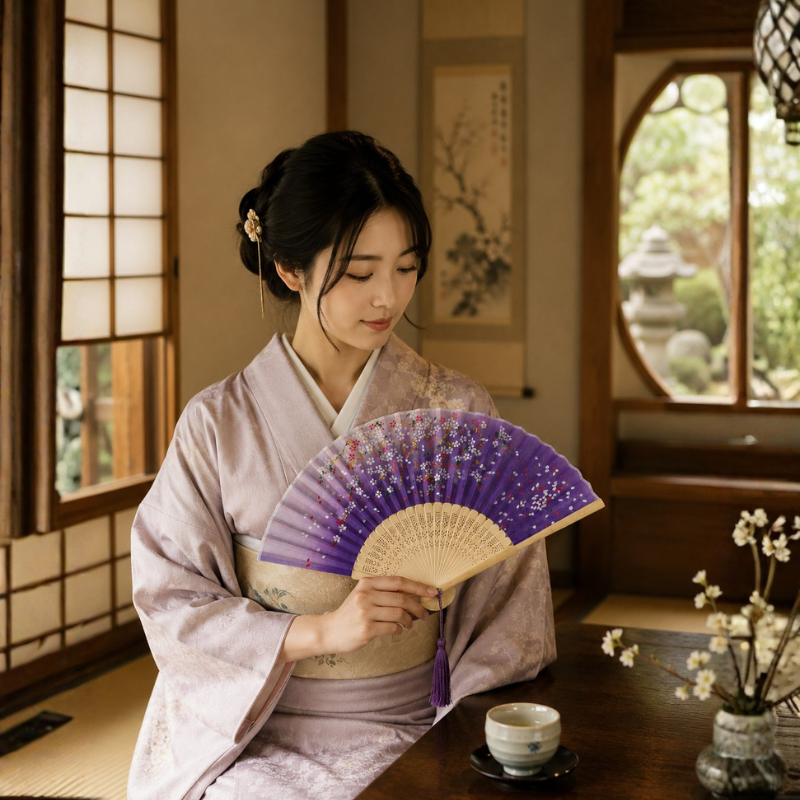 Éventail japonais bambou