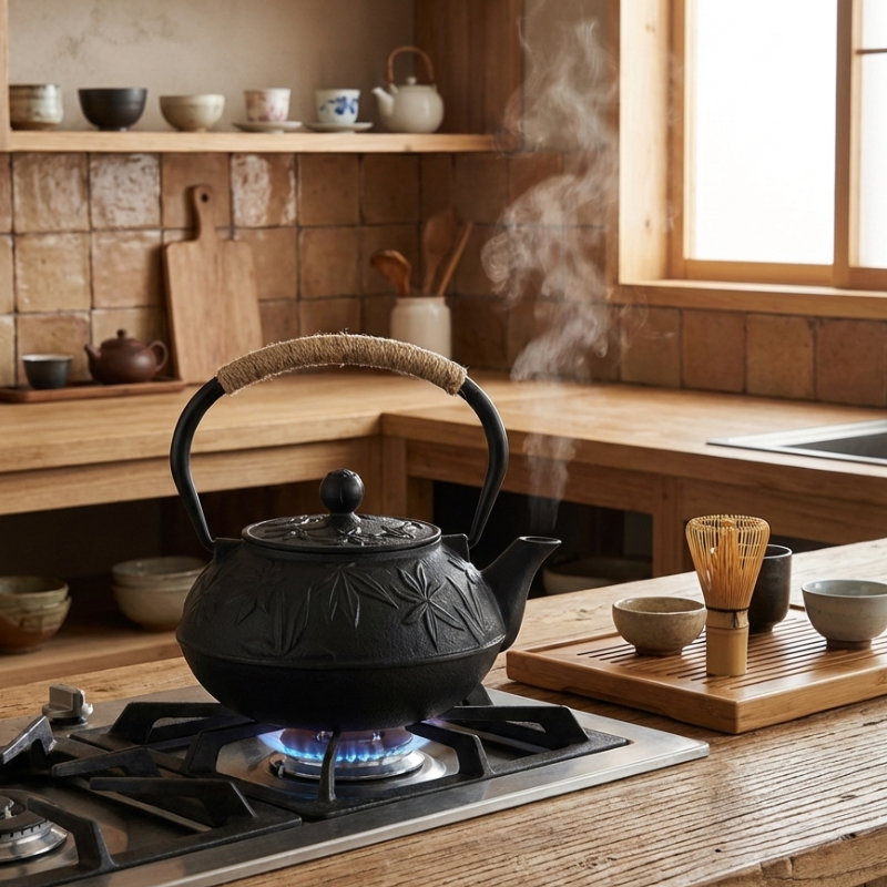 Théière en fonte japonaise motifs tribaux