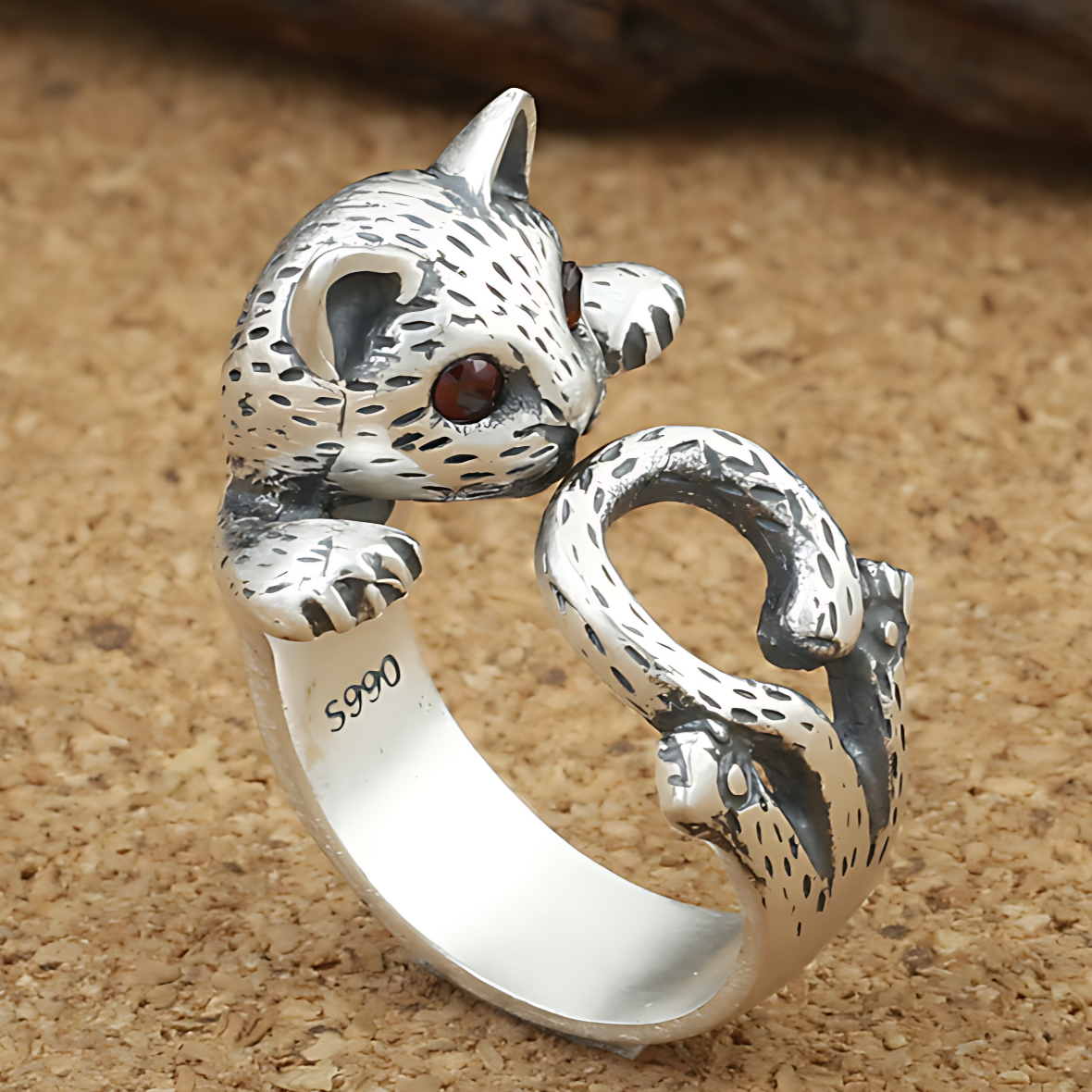 Bague Chat en Argent - Ajustable