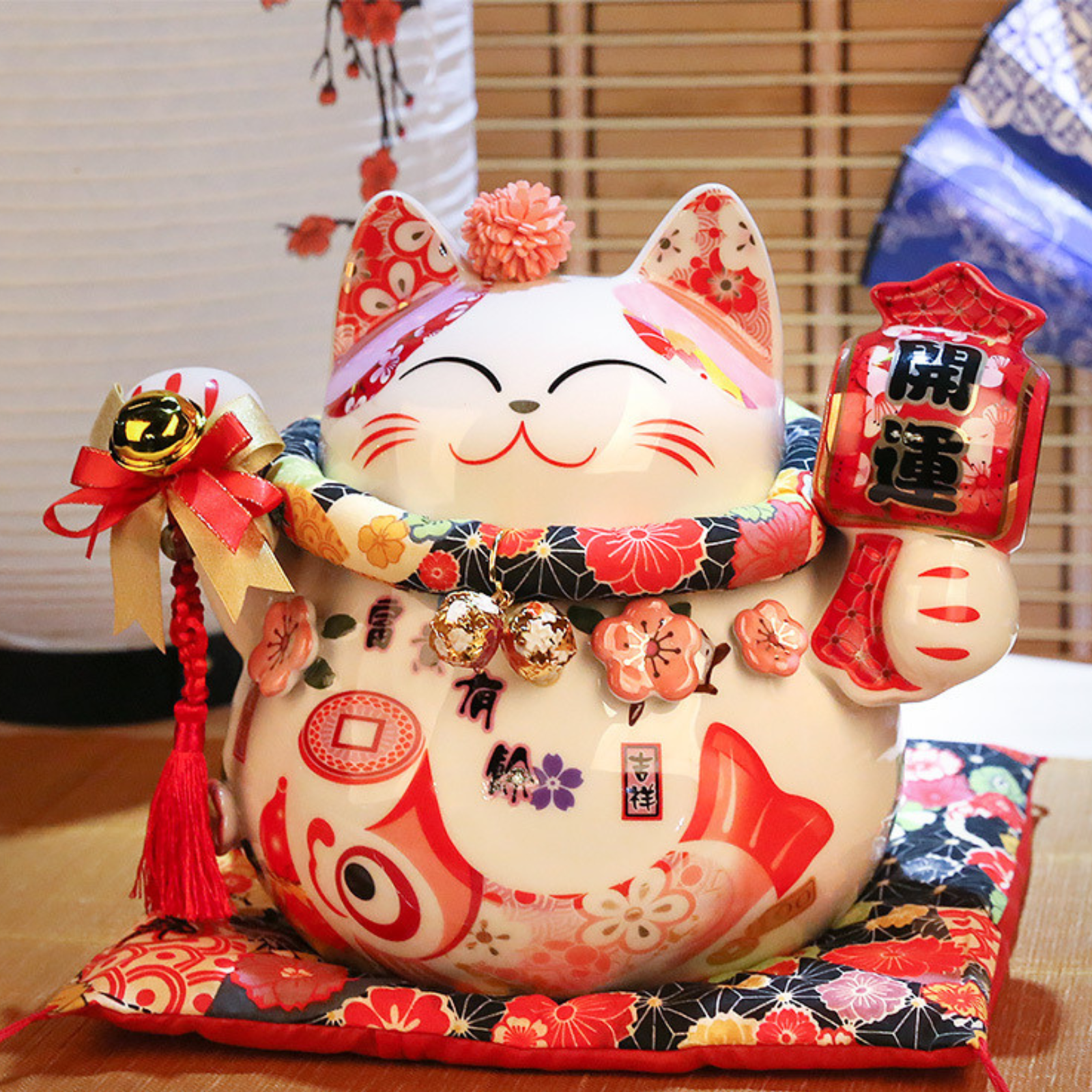 Maneki Neko Tirelire ’Riche Cat’ - Tambour / 11 x cm