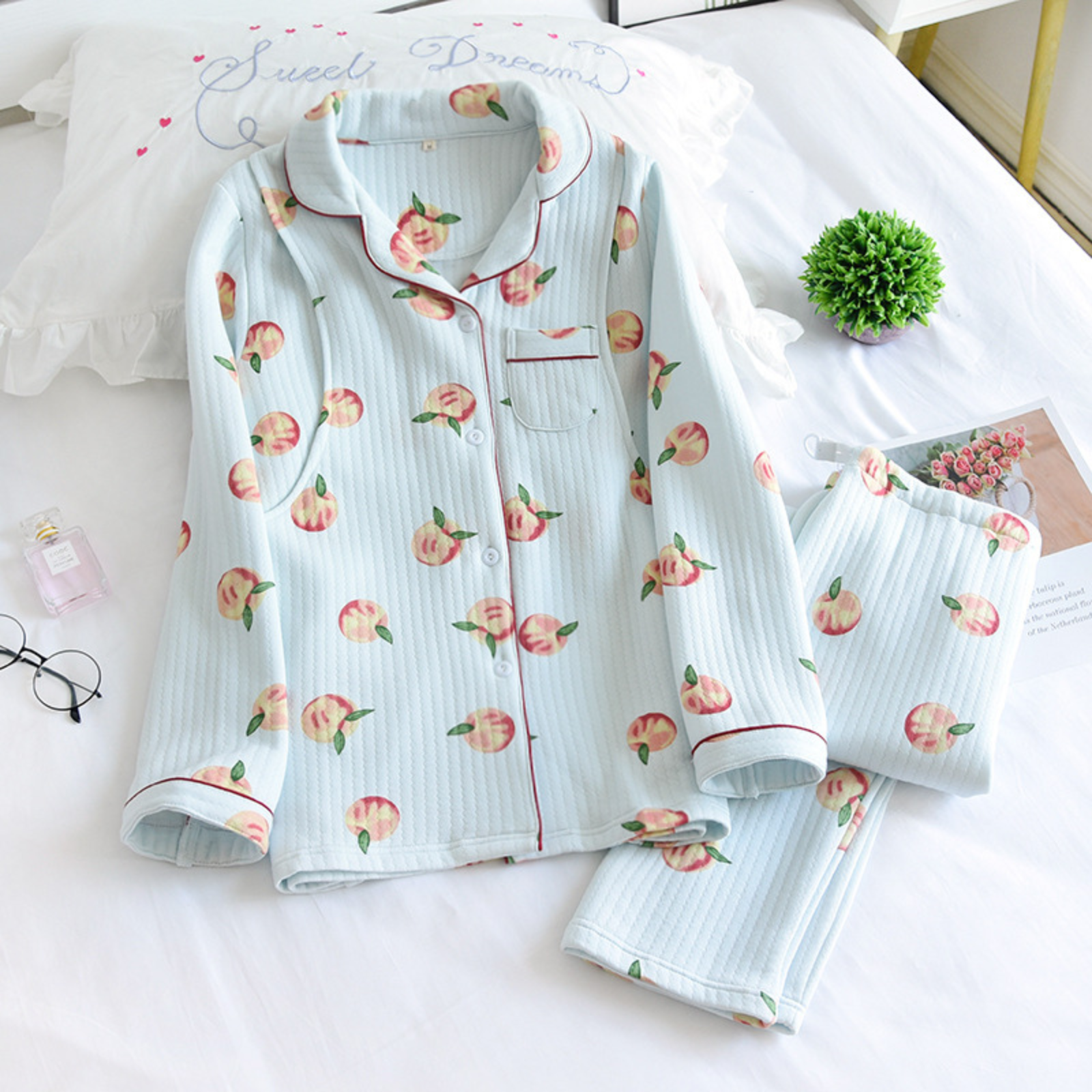 Pyjama Japonais en Gaze de Coton - Bleu / M