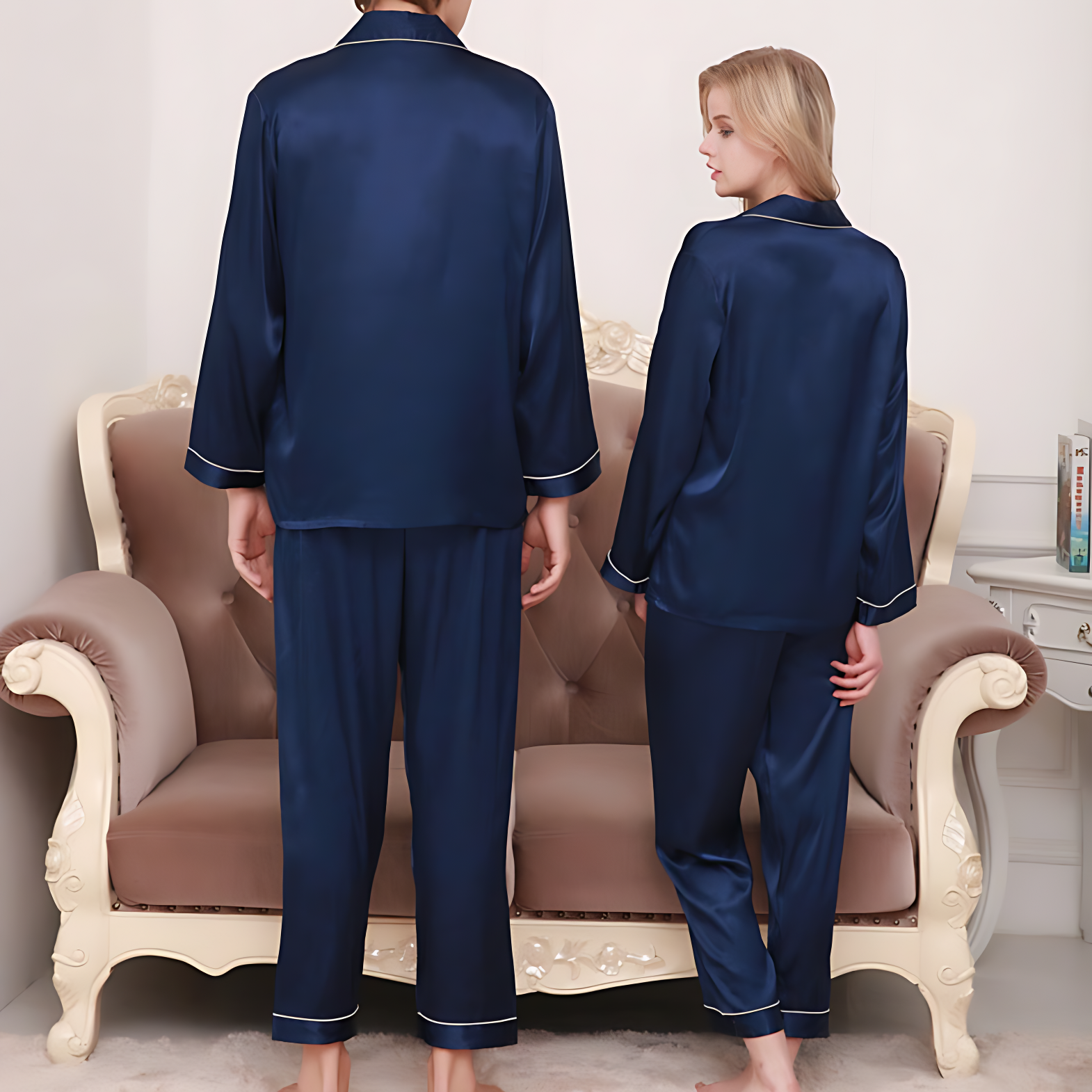 Pyjama Japonais en Soie Bleu