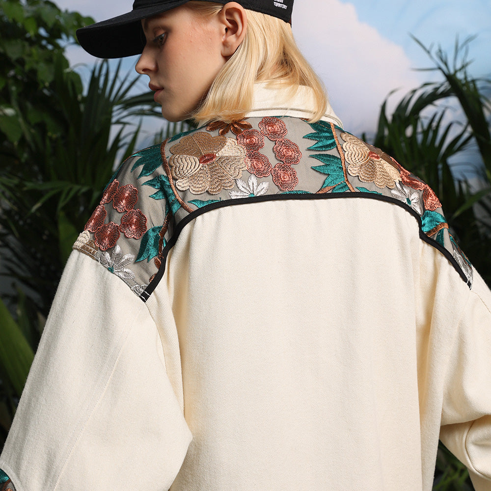 Veste en Jean Broderie Floral ’OJK711’