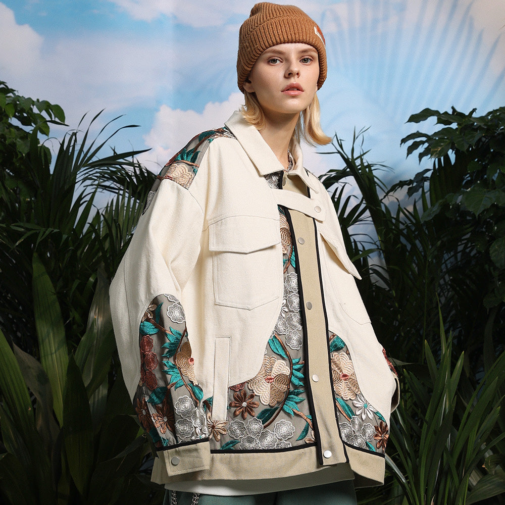Veste en Jean Broderie Floral ’OJK711’