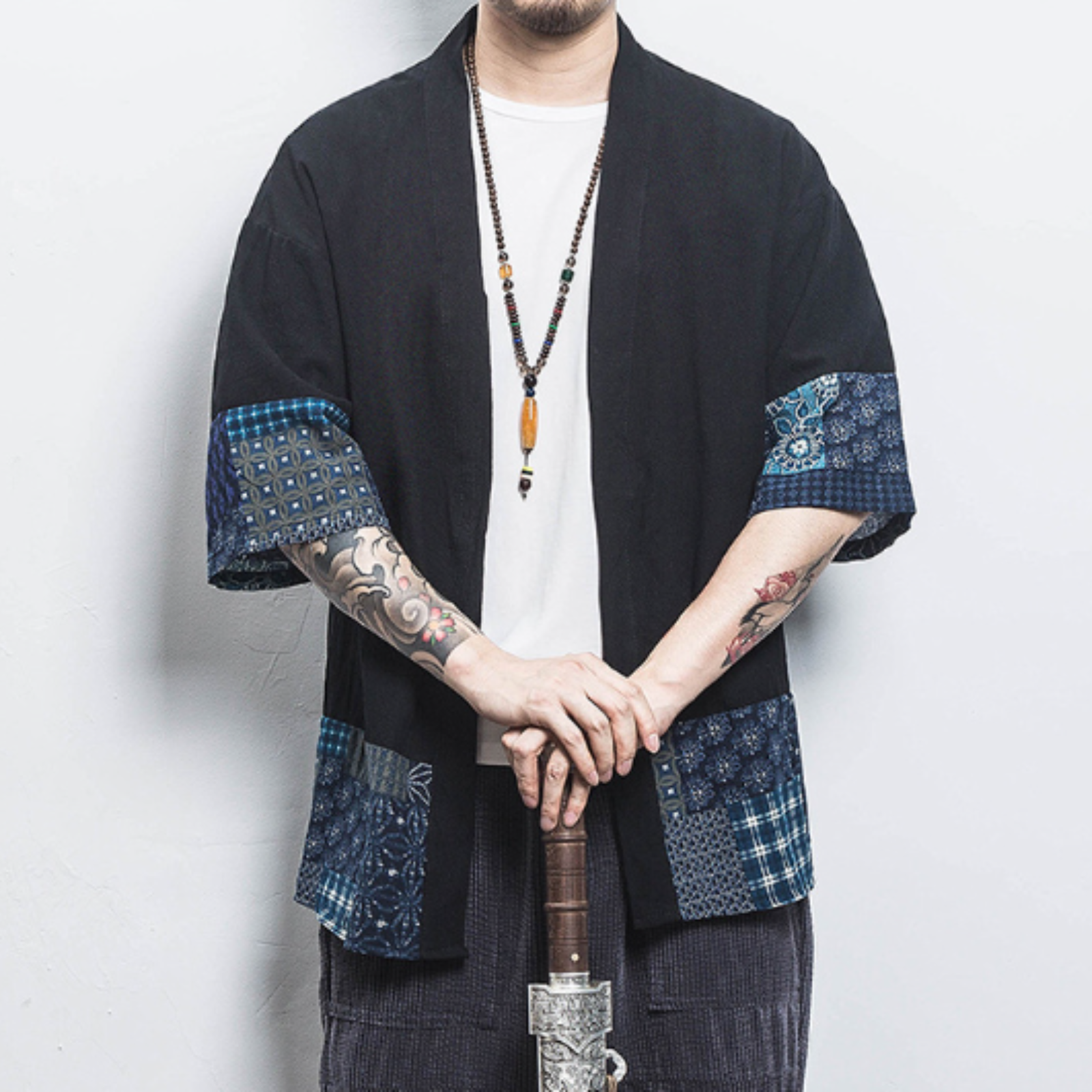 Veste Kimono Homme Japonais ’Mitsuo’ - Noir / M