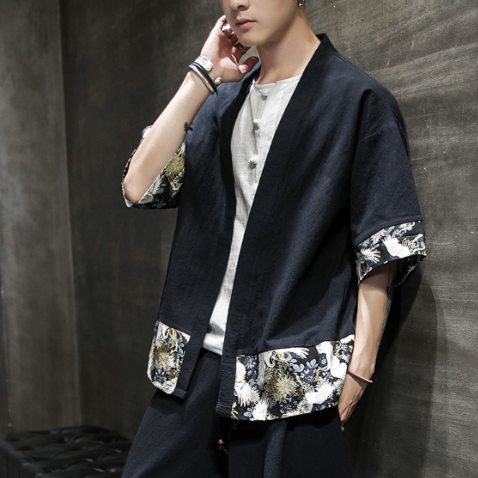 Veste Kimono Homme Moderne - Noir / S