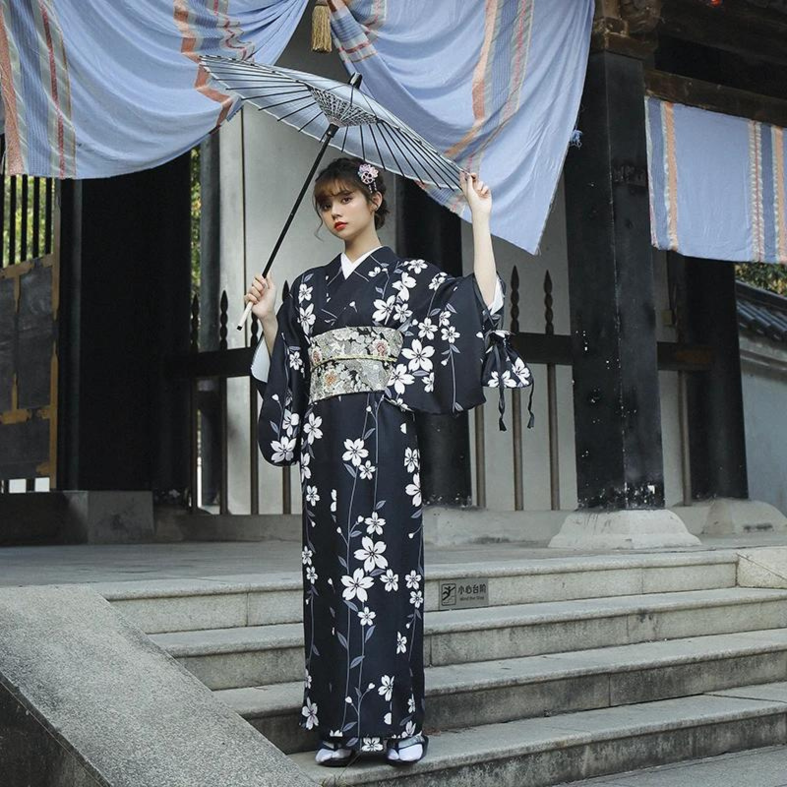 Vrai Kimono Japonais Femme - Noir / S