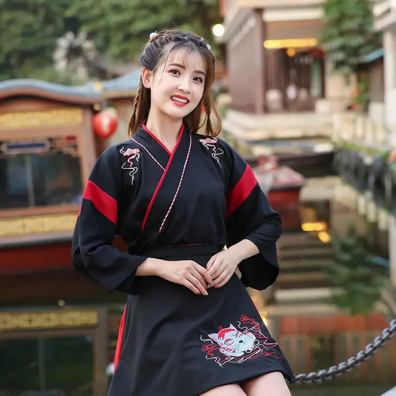 yukata court femme - Noir / S: 150 à 160cm